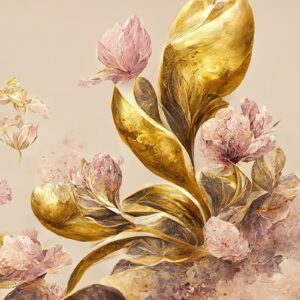 Fotobehang Roze Goude Bloemen